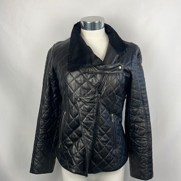 Black Quilted Leather And Pony Moto Jacket